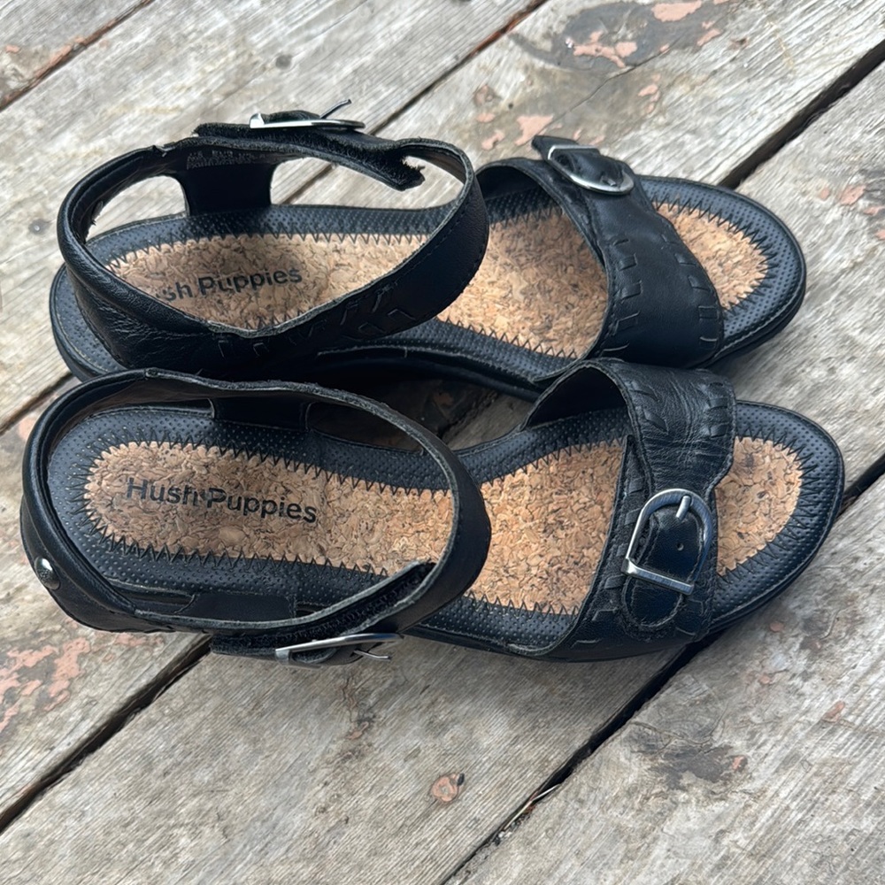 Hush Puppies Black Leather Sandals